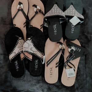 Women's Black and Tan Casual Slip-On Sandals Four Pairs All Adorable